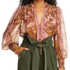 Floral Pink and Brown Blouse